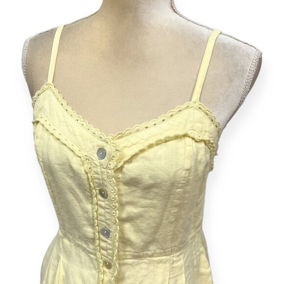Aritzia Wilfred La Boheme Yellow Eyelet Midi Dress Size 4 Button Front - Picture 7 of 8